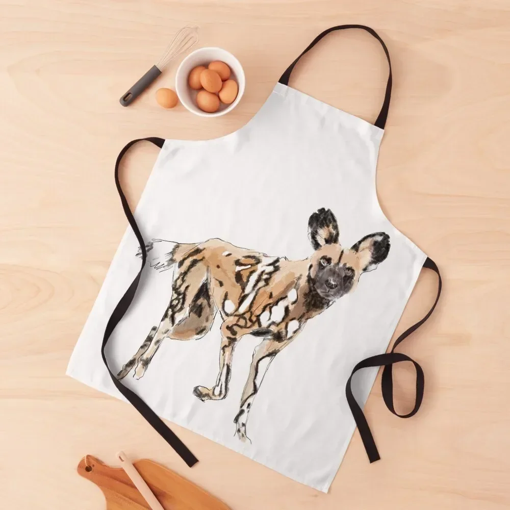 

Wild African Painted Dog Watercolor, Wall Art Apron Home and kitchen products Kitchen Items For Home Apron