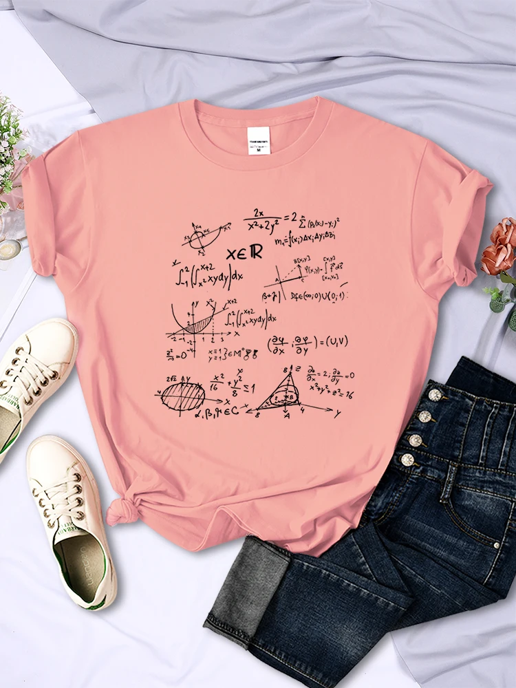 Mathematical Formula Print Women T-Shirt Summer Casual Clothing Street Hip Hop Short Sleeve Personality Breathable Womans Tops