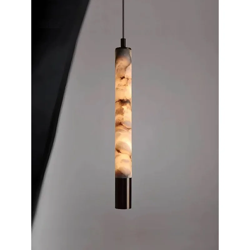 

Italy Luxury Natural Marble Pendant Lights Bedroom Bedside Restaurant Hotel Villa Study Modern Minimalist Design Long Hang Lamps