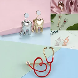 Medical Heart Shaped Stethoscope Brooch Small Cute Zircon Enamel Lapel Backpack Badge Pin Suitable for Doctors and Nurse Jewelry