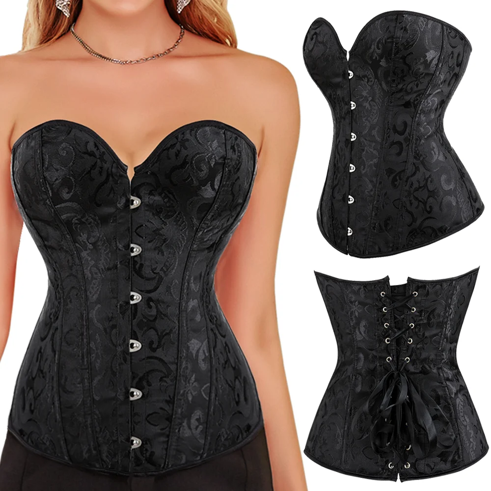 

Women Sexy Corset Overbust Corselet Vintage Waist Bustier Tops Basques Underbust Gothic Jacquard Shaper Slimming Waist Trainer
