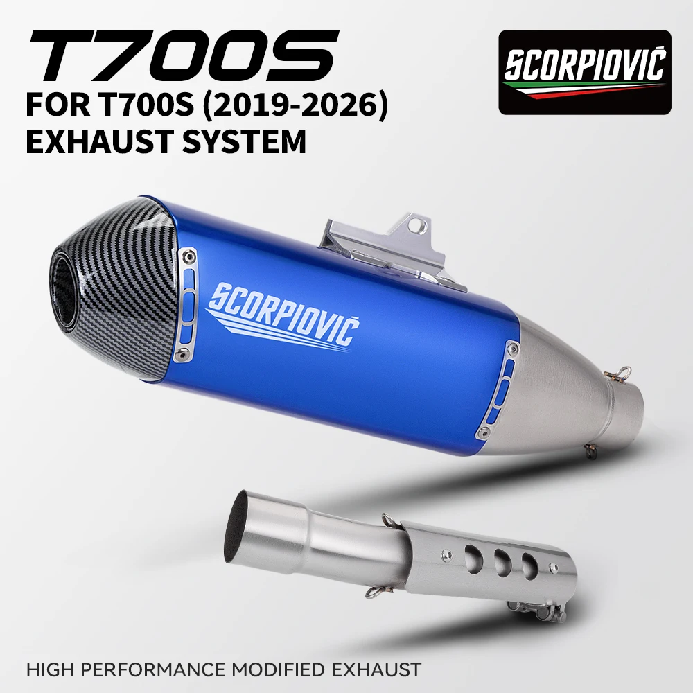 Motorcycle system exhaust pipe stainless steel middle section s118 tail section for t700 t700s 2019-2026 Slip On interface