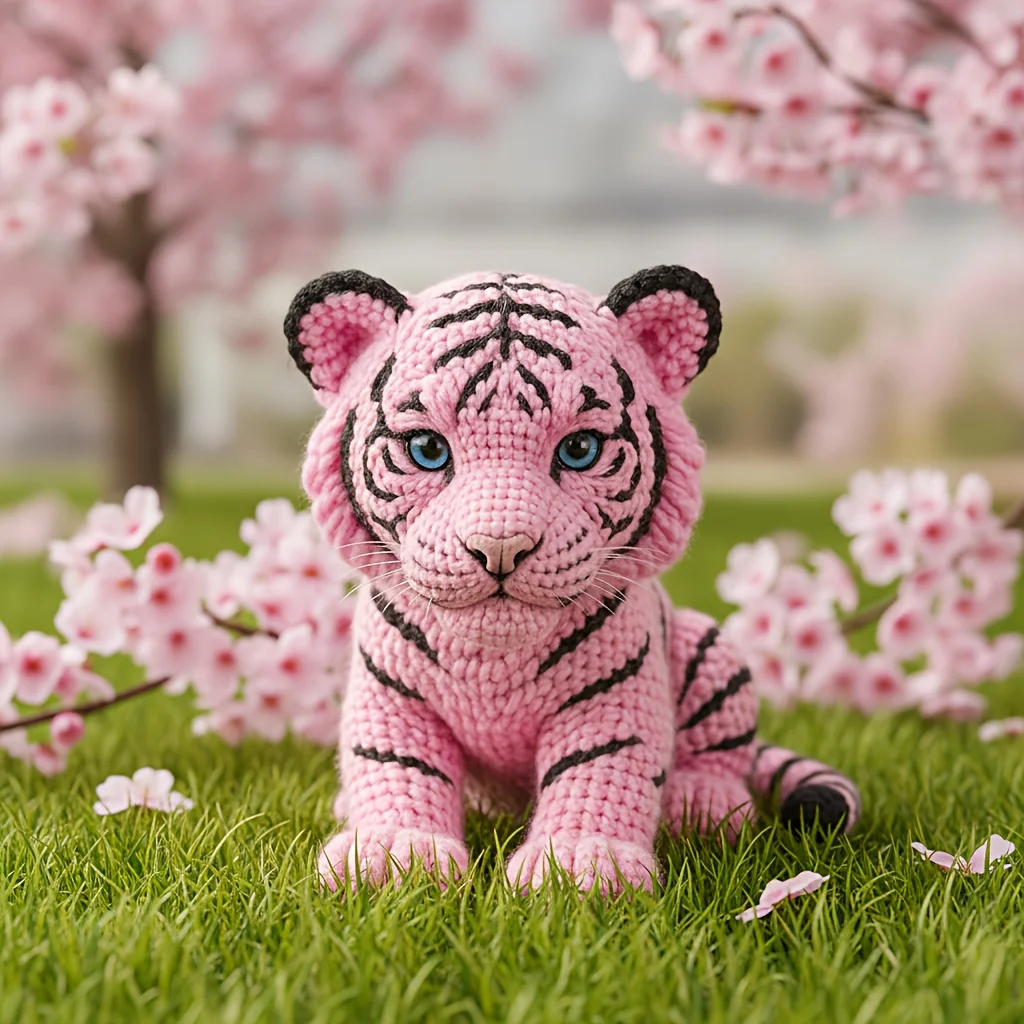 Cartoon Tiger Knitting Kit for Adult Beginners 2 Colors Available Cute Animal Hand-Knitting Kit with Crochet Supplies & Video Tutorial DIY Craft Gift