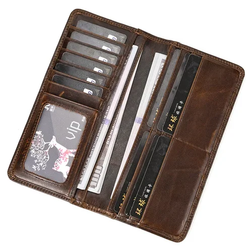 Imagen 2 del producto Cartera larga informal para teléfono móvil para hombre, monedero largo plegable, tarjetero de piel de vaca Natural, tarjetero de negocios