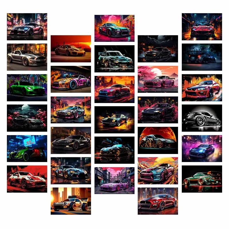 

10/30pcs Watercolor Cars Vintage Poster Cards Set Room Dorm Wall Decor Postcards Aesthetic Photo Prop Collage Kit Teens Gifts