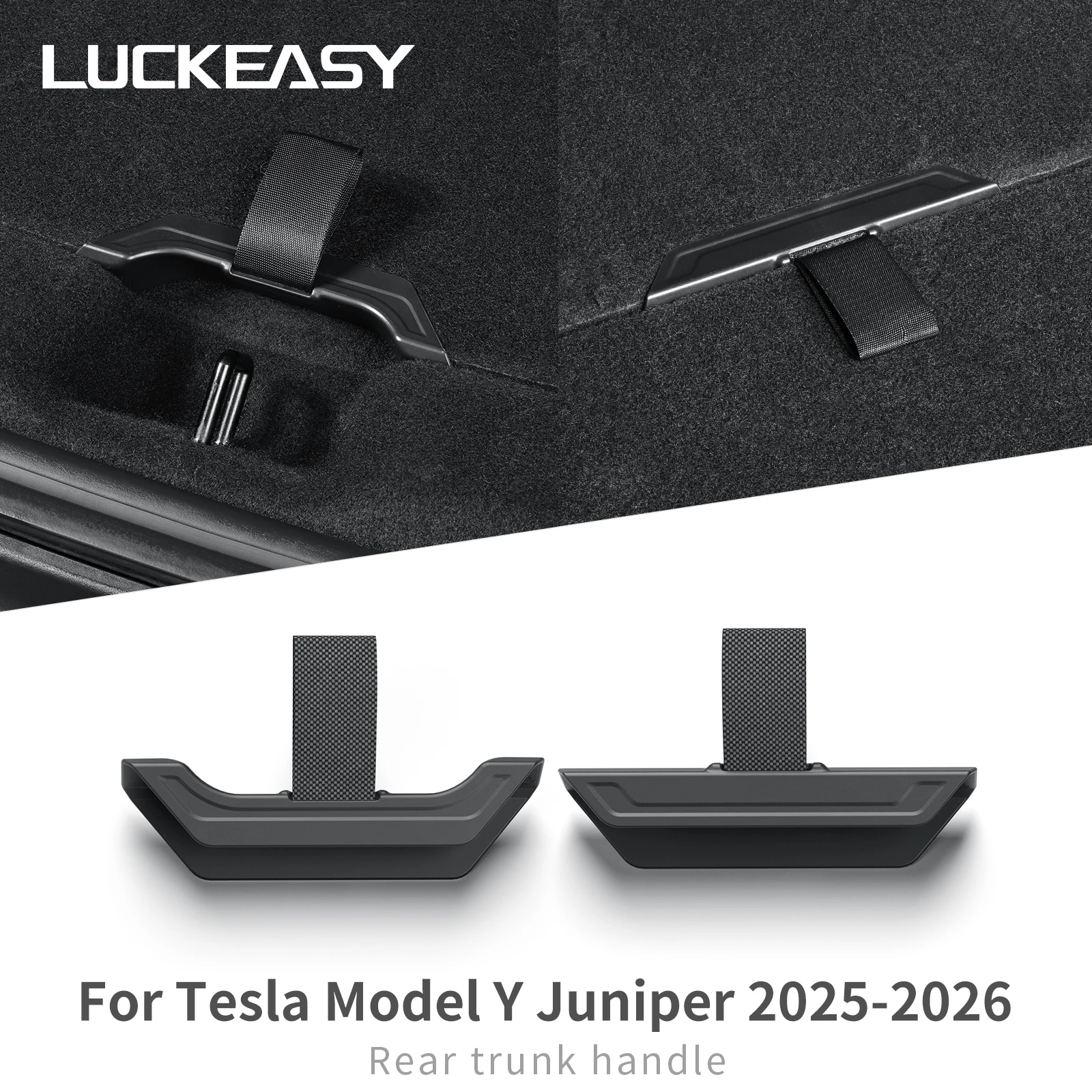 LUCKEASY for Tesla Model Y Juniper 2025 2026 Rear Trunk Lid Pull Strap Drawstring Rope Open Cover Handle Organizer Accessories