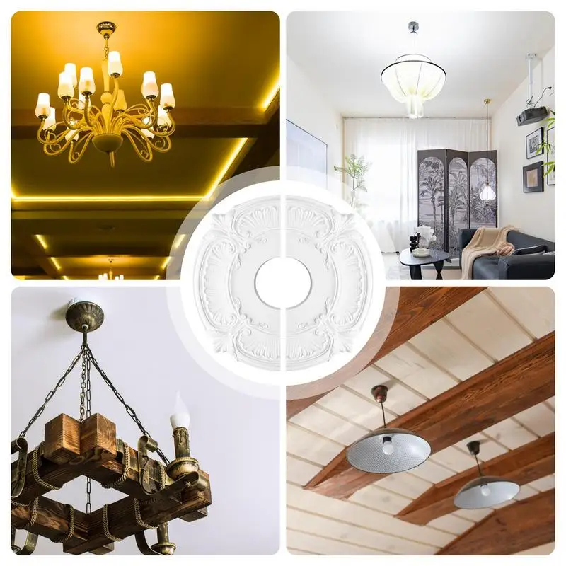 

Round Split Medallion PU Decorative Ceiling Fan Light Fixtures Covers Plate Home Ceiling Light Cover For Chandelier Light Covers