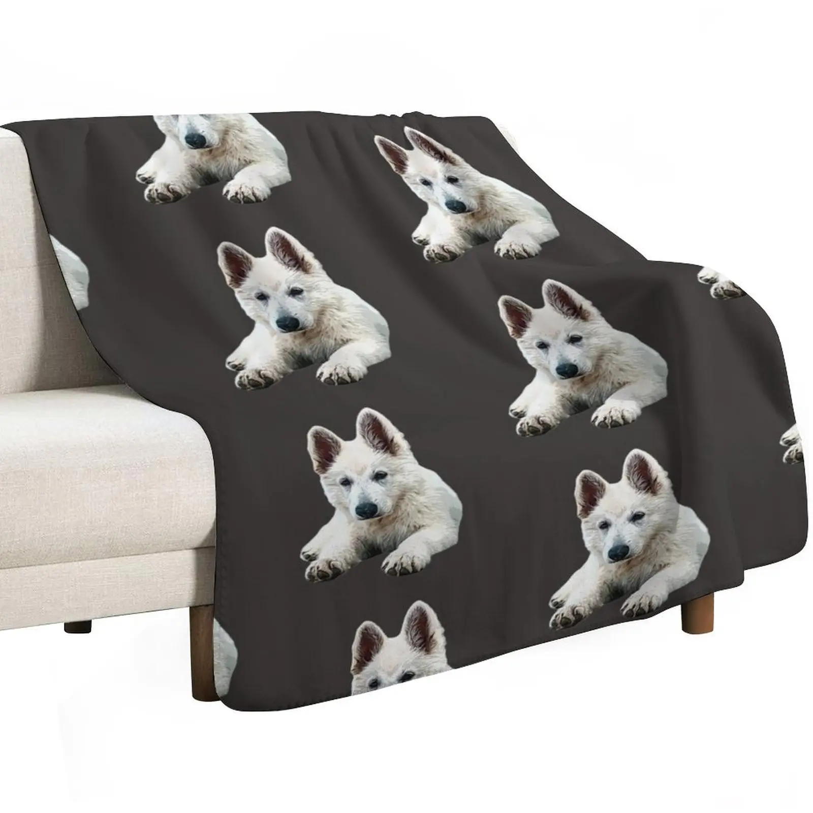 White Swiss Shepherd Puppy Dog Cute Throw Blanket Sofa Throw Flannel decorative Decorative Sofa Soft Winter beds Blankets