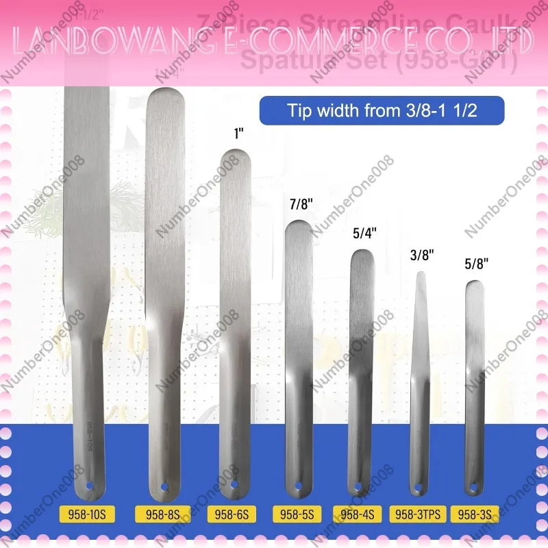 958-G01 Streamlined Caulk Finishing Tool Set 7 Pieces Stainless Steel Grout Scraping Caulking Tools Kit