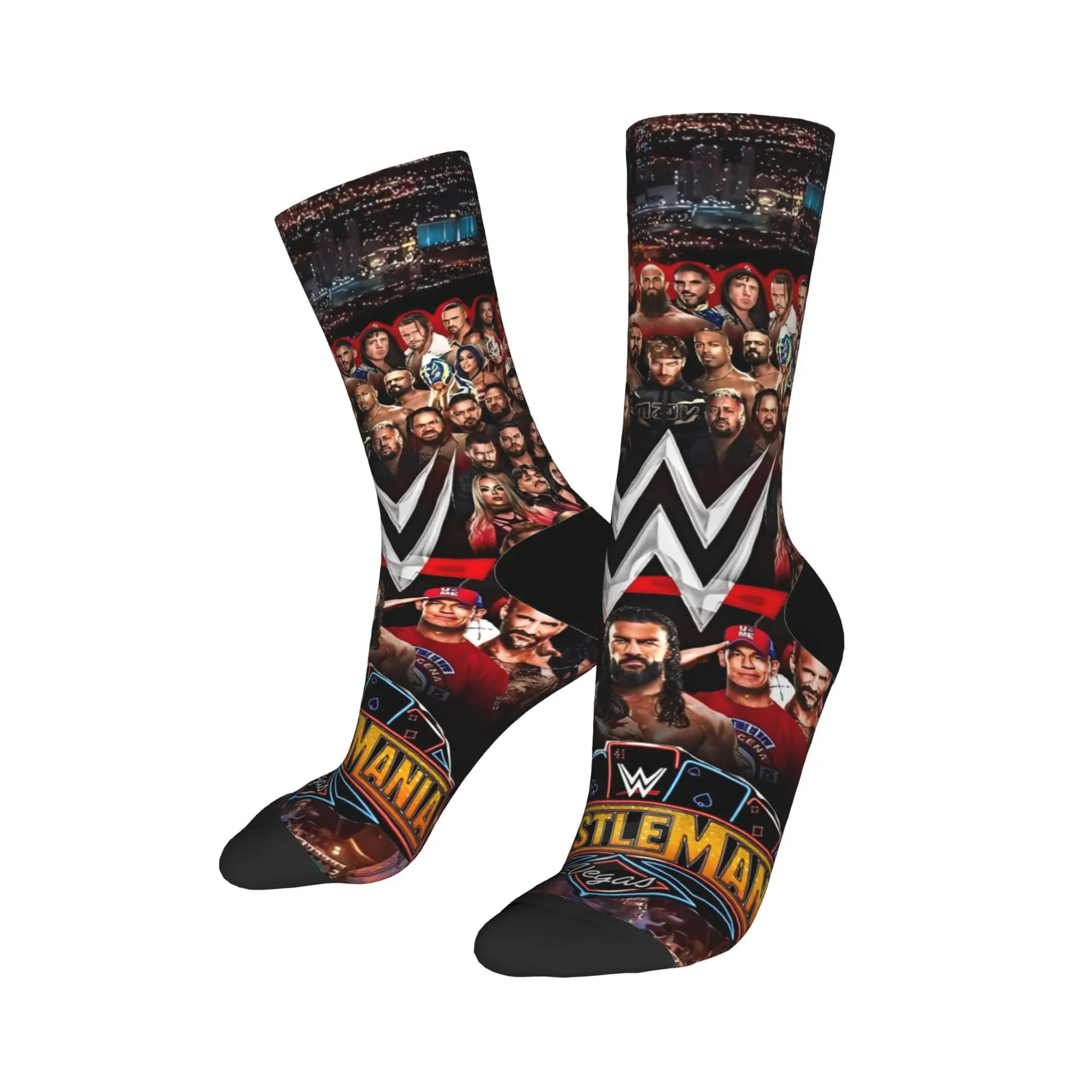 ユニセックス男性靴下レスルマニアレスリングストッキング滑り止めソフト通気性靴下秋かわいいグラフィックサイクリングソックス