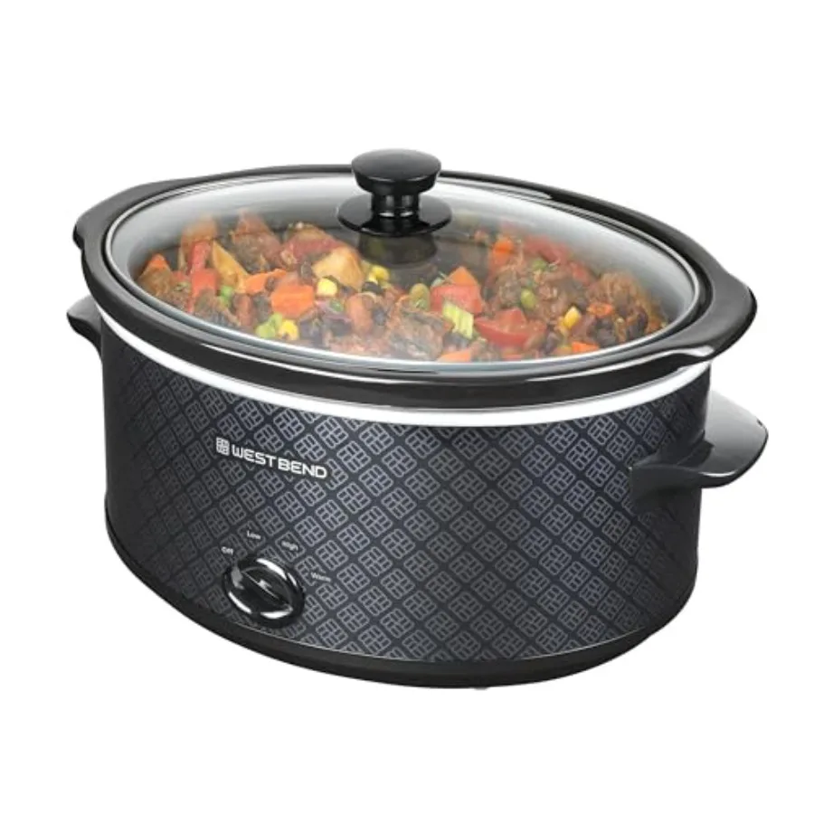 

Slow Cooker 6-Quart Manual Crockery Style with Dishwasher Safe Oval Ceramic Crockpot and Glass Lid Two Temperature Settings Plu