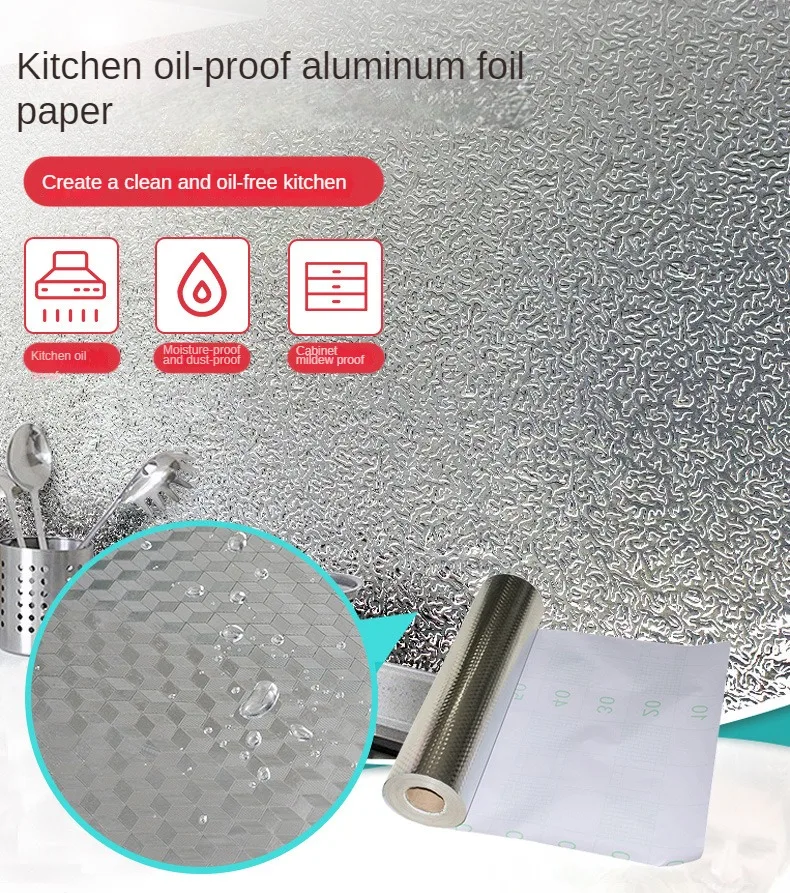 

Oil-proof Aluminum Foil Stickers Kitchen Oil-proof Stickers Waterproof Wallpaper Self-adhesive Wall Stickers Cabinet Wallpaper