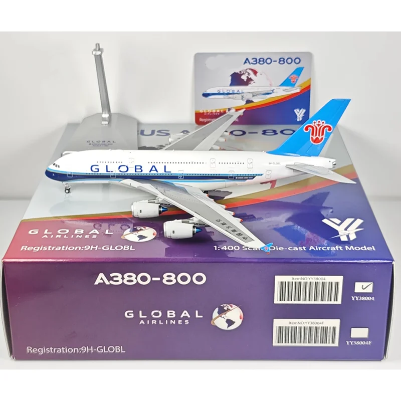 YY Wings Diecast 1/400 مقياس الخطوط الجوية العالمية الخطوط الجوية الجنوبية A380-800 9H-GLOBL سبيكة نموذج طائرة تحصيل حلية
