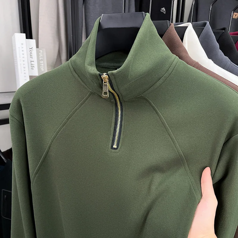 على الوجهين بلوزة من الصوف الرجال ربيع الخريف عادية كم طويل الوقوف طوق قمة دافئة ألياف البوليستر محبوك ارتداء