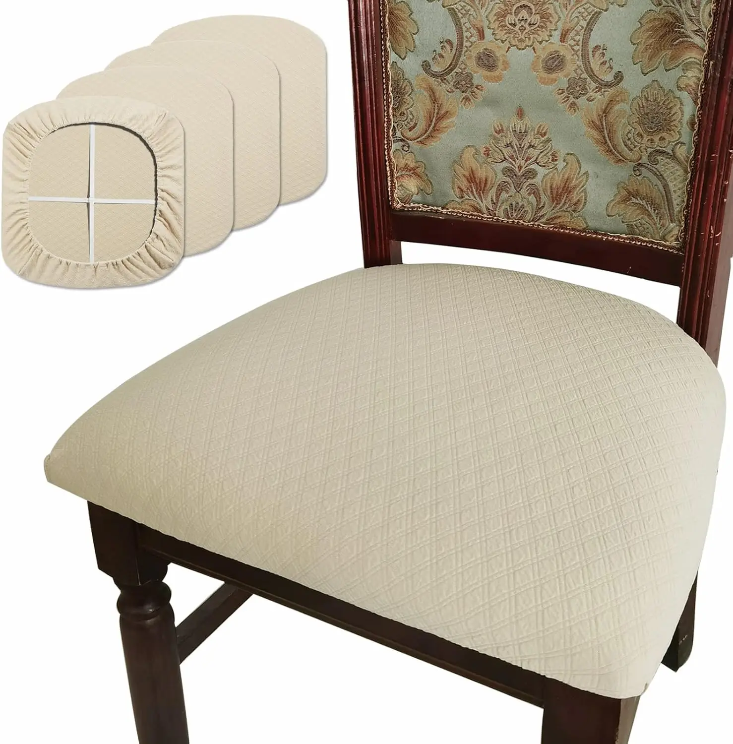 

Dining Room Chair Seat Covers Set Of 4, Tpu Not Mixed, Friendly Jacquard Fabric Stretch Washable Slipcover For Kitchen Seat