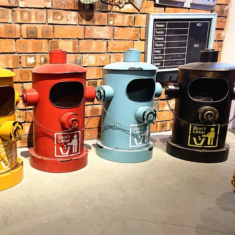 Industrial Creative Waste Bin, Living Room Iron Storage Bin, Fire Hydrant Design Storage Container, Eco-Friendly Coating