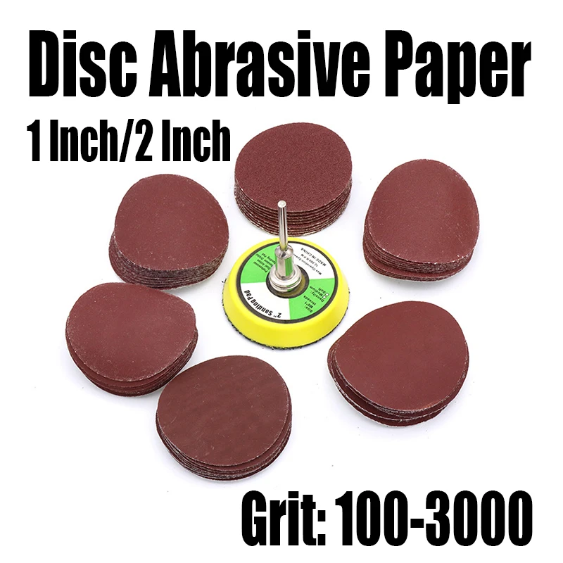 

60/100PC 1 Inch/2 Inch Disc Sandpaper Grit 100-3000 Sanding Disc Pad Sandpaper Grinding Polishing Rotary Tool With Backer Plate