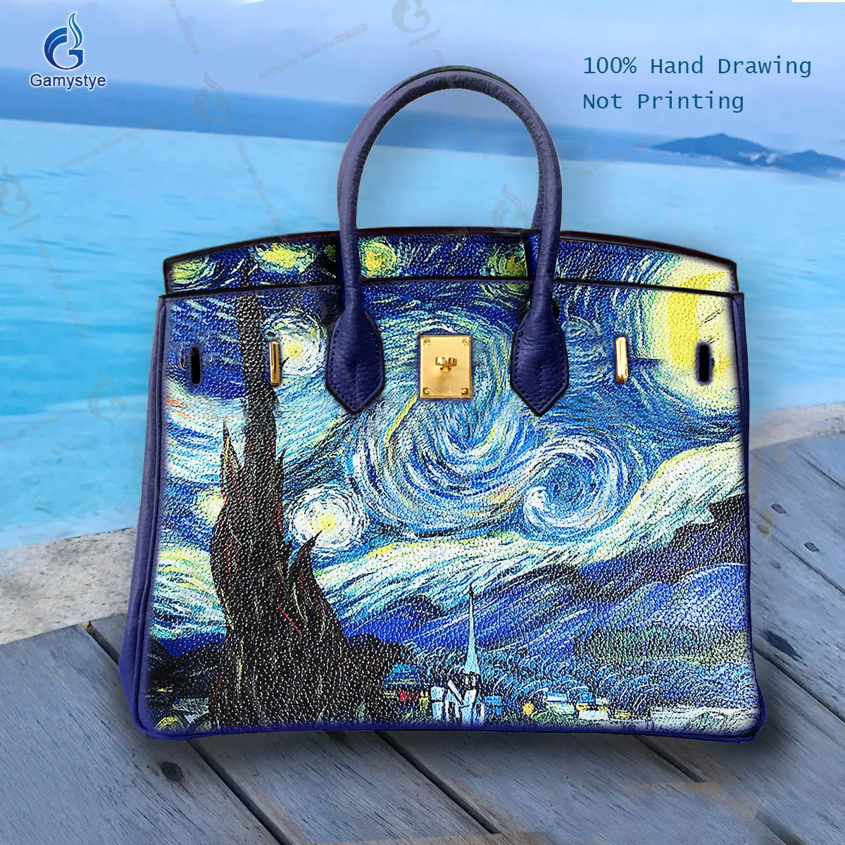 

Personalizar bolso Art Hand Painted a sheet of flamer Bags Ladies purses and handbag Messenger Clutch Totes Genuine Togo Leather