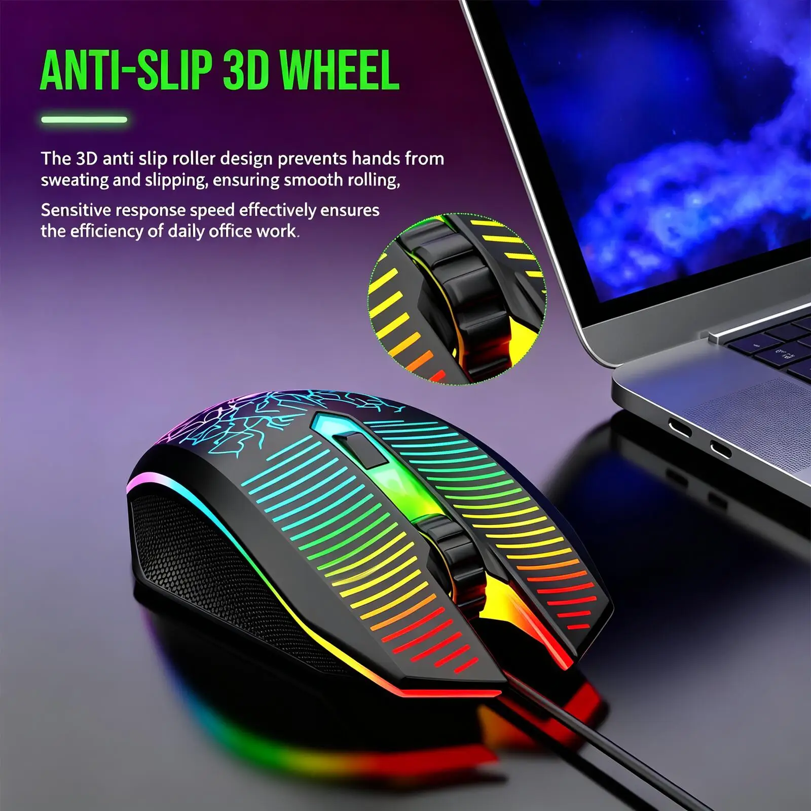 New USB Wired Esports Gaming Mouse 6 Key Mechanical Micro Switch Colorful LED Backlit Anti-slip Wheel Mice For Desktop Notebook