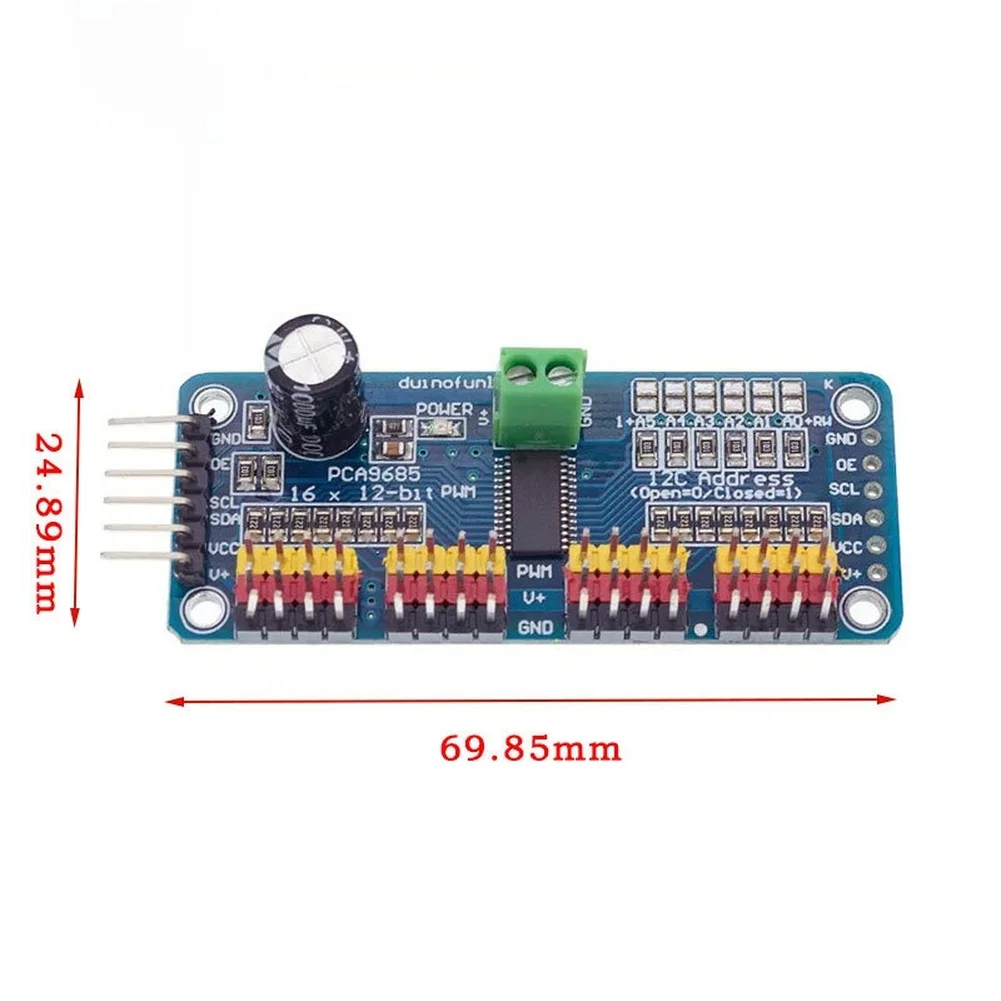 16 Channel I2C For PWM Control Board PCA9685 for Robotics Motor Coordination Sensor Loops and Motion Sequencing