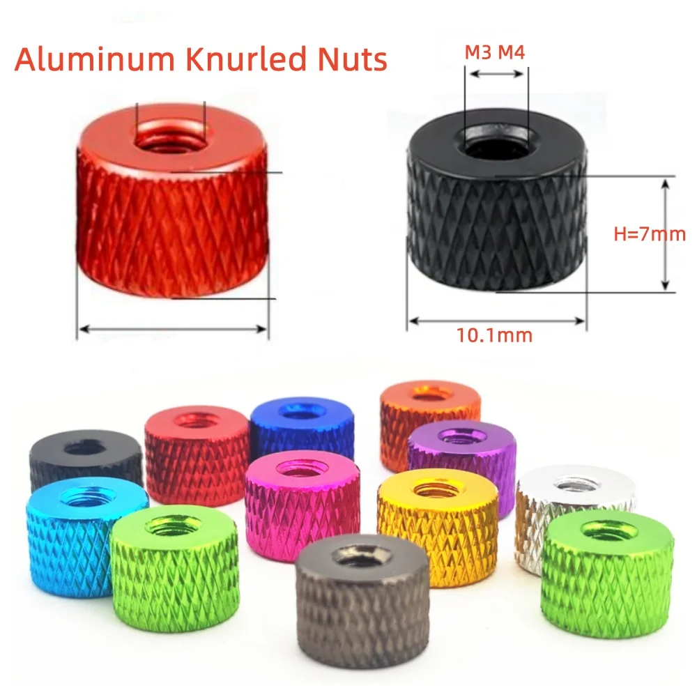 Beicai 10pcs/lot M3 M4 OD=10mm H=7mm Knurled Aluminum Thumb Nut, Tighten Hand Nuts Anodized 11 Colors