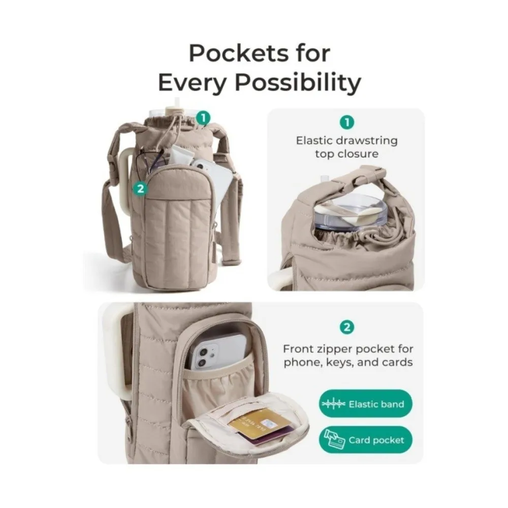 Water-resistant Water Bottle Holder Bag Large Capacity Portable Carrier Bag with Strap Insulating Cup Sleeve for Outdoor Sports