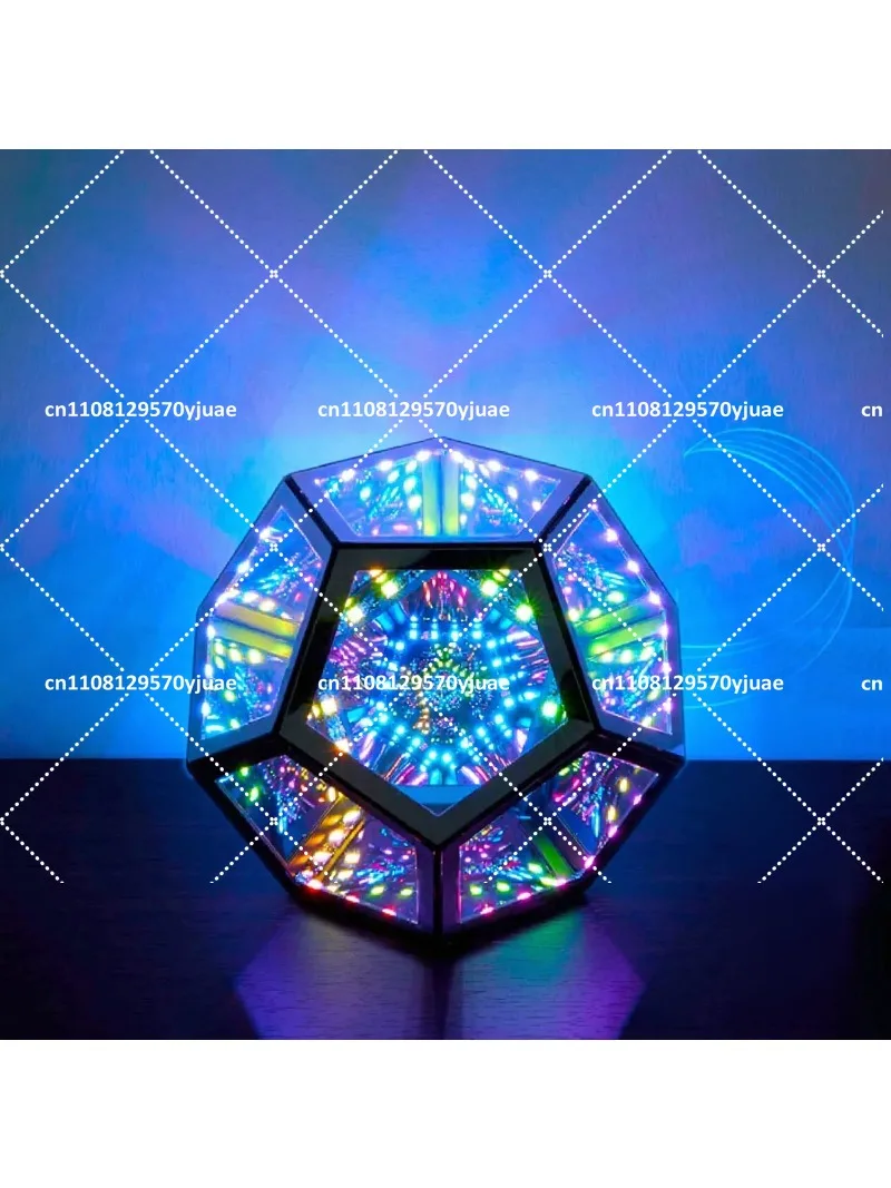 リモコン付き3d十二面体ledライトストリップ、音声起動式無限トンネルランプ、カラフルなアートゲームライトusb電源
