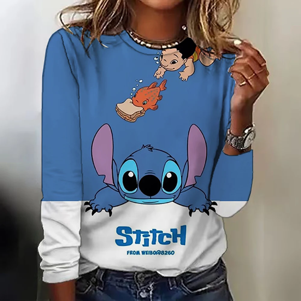 Disney\'s Lilo & Stitch Women\'s Long Sleeve T-shirt Autumn Casual Cute New Youth Women\'s Wear Y2k Kawaii 3D Printed High Quality