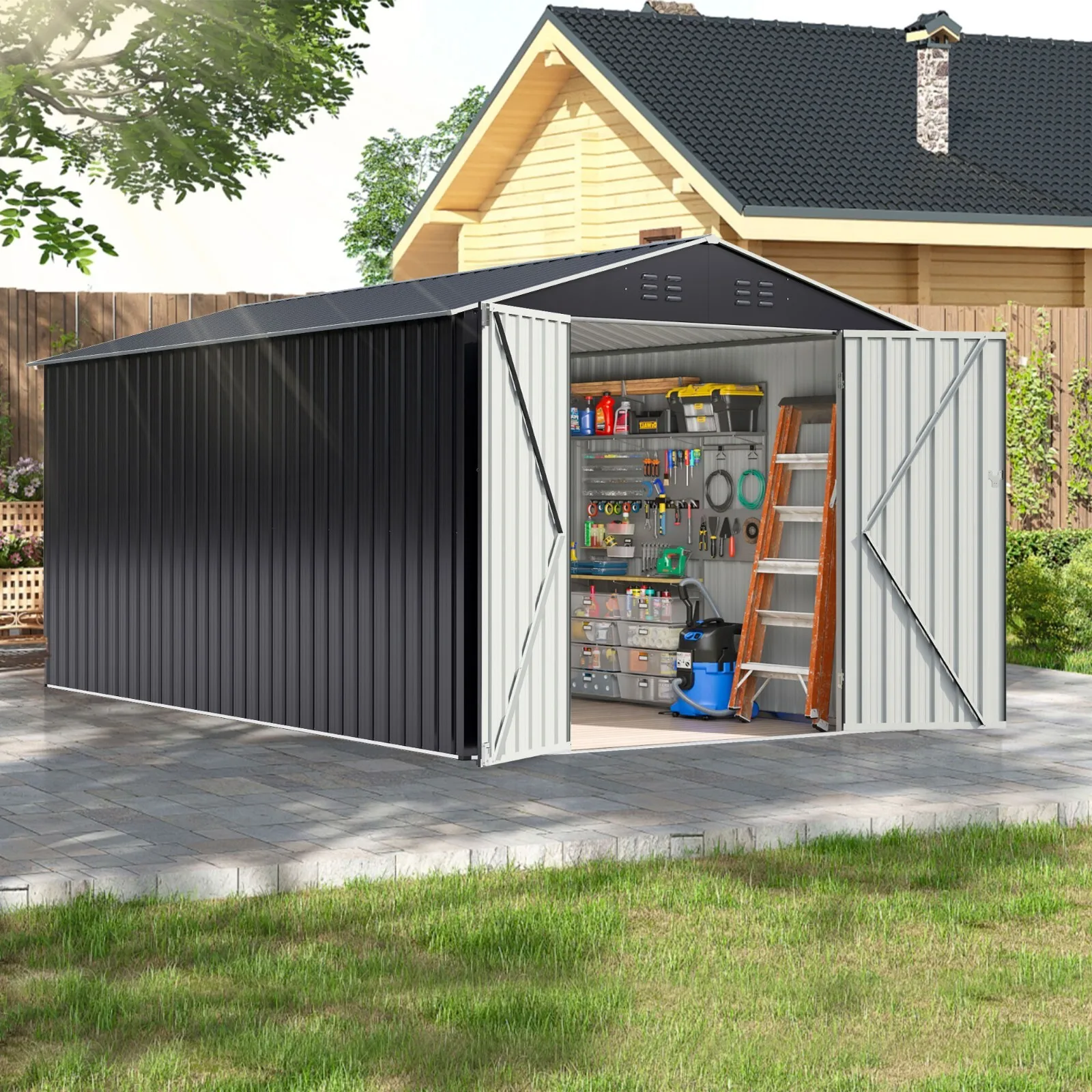 Outdoor Metal Storage Shed Garden Heavy Duty Tool Shed with Lockable Door