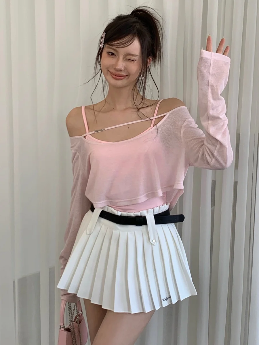 

LREEDOM Ballet Sle Vest Top Set Lightweight Sun Protection Two-Piece Set Women's Summer Faion Korean Loose Fit T-irt