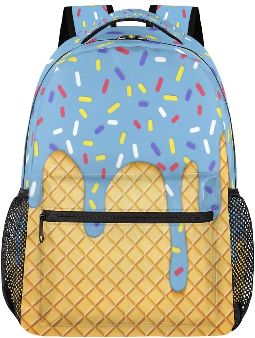 Daypack Backpacks 16 Inch Bookbags for Students, Ice Cream Blue School Backpack Laptop Shoulder Bag Daypack for Travel