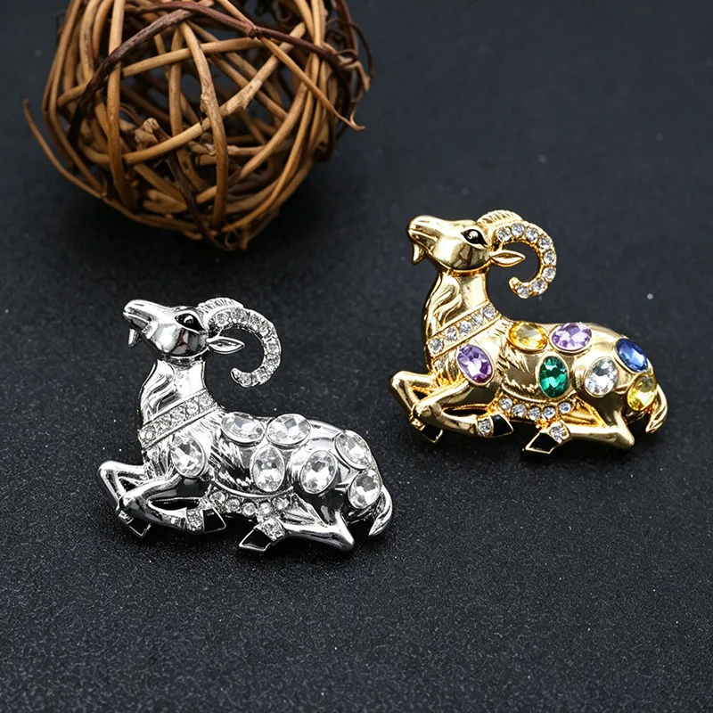Luxury Colorful Zircon Sheep Brooches For Women Creative Cute Goat Animal Brooch Pins New Year Party Office Jewelry Gift