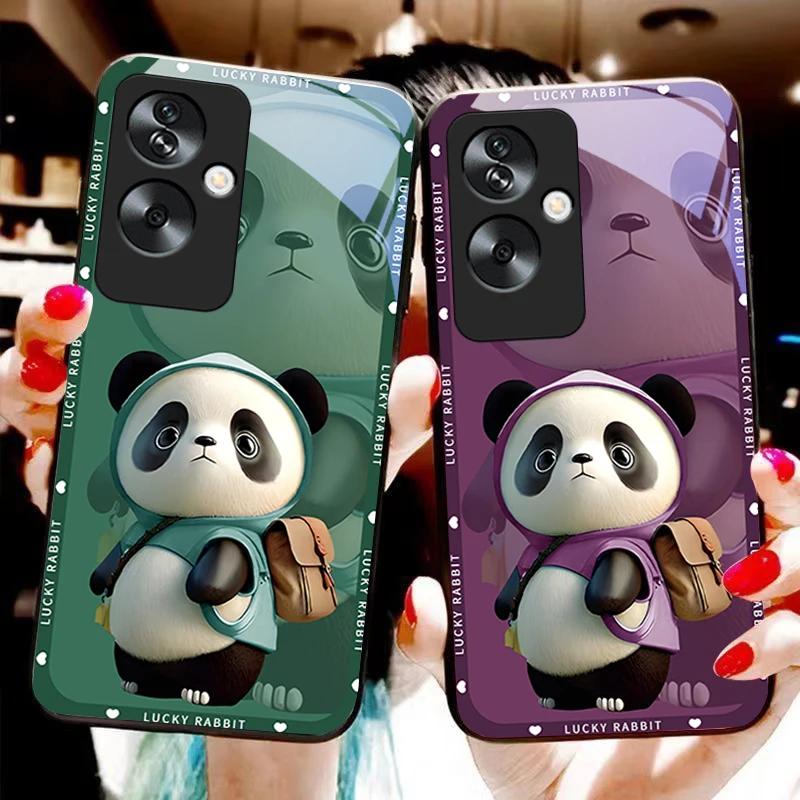 Backpack Bear Black For Oppo A79 5G 58 78 74 60 4G Reno 11F Realme GT 6 11 Note 50 10 C55 X2 Tempered glass black phone case