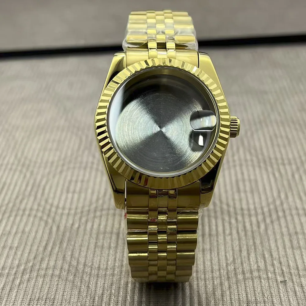 36mm Golden Case Stainless Steel Polishing Finish Safety Clasp Bracelet Compatible with Model 8215 ST1612 2813