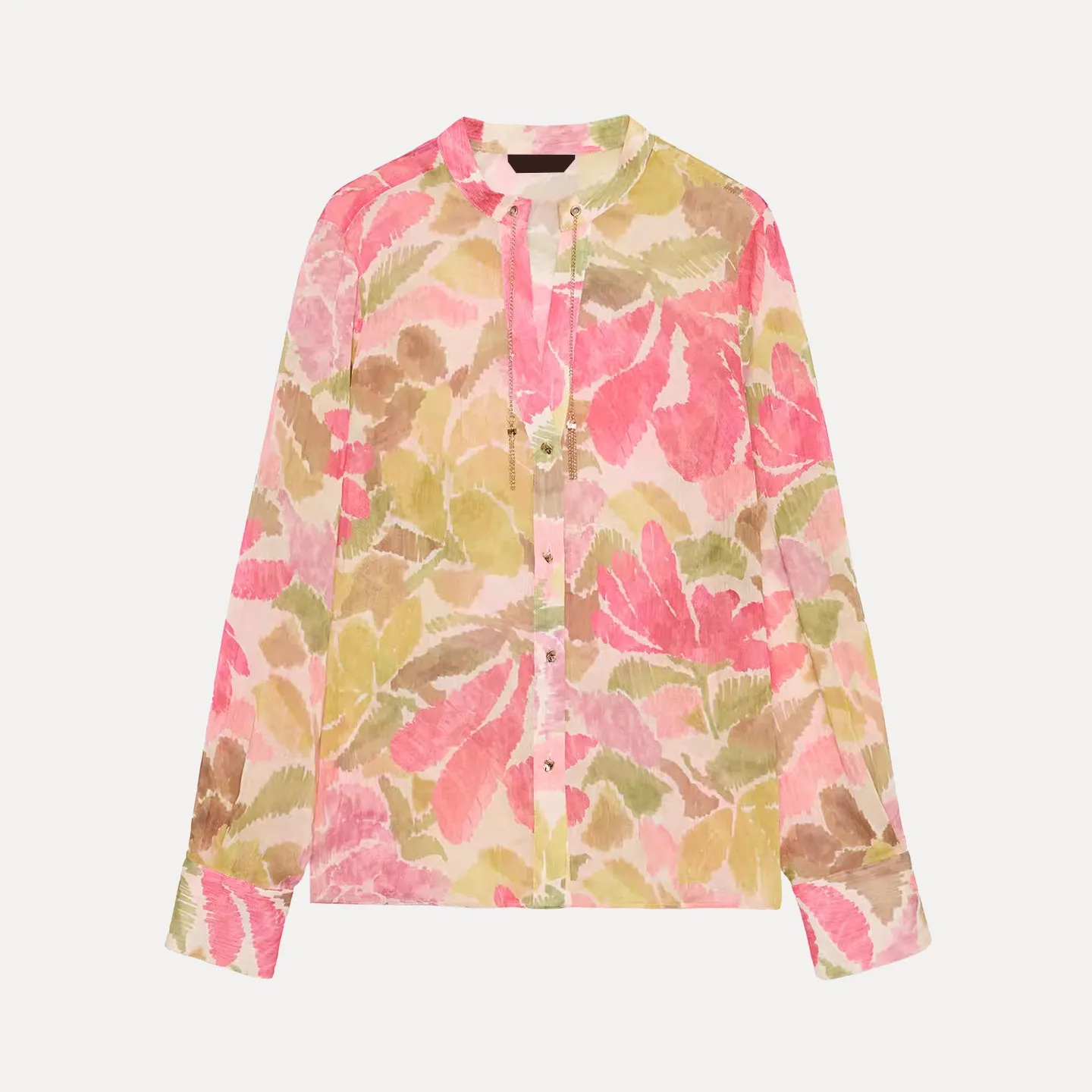 

Faionable Beaded Flower Print irt Women's Spring 2026 Z Brand Casual Daily Wear Long Sve Plant Floral Pattern