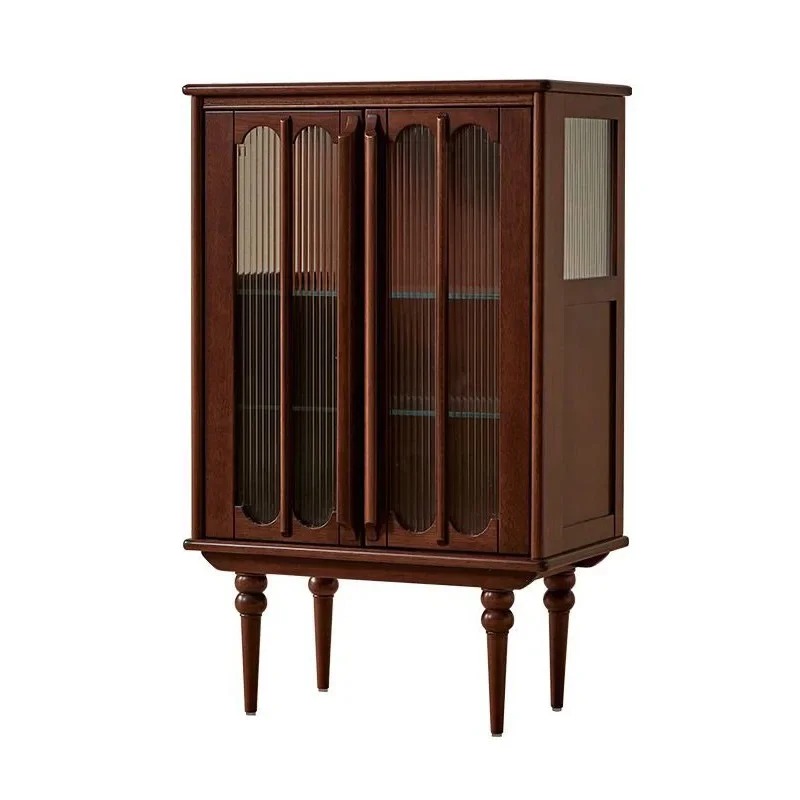 

American solid wood side cabinet dining side cabinet bla ck retro high-end living room storage high side