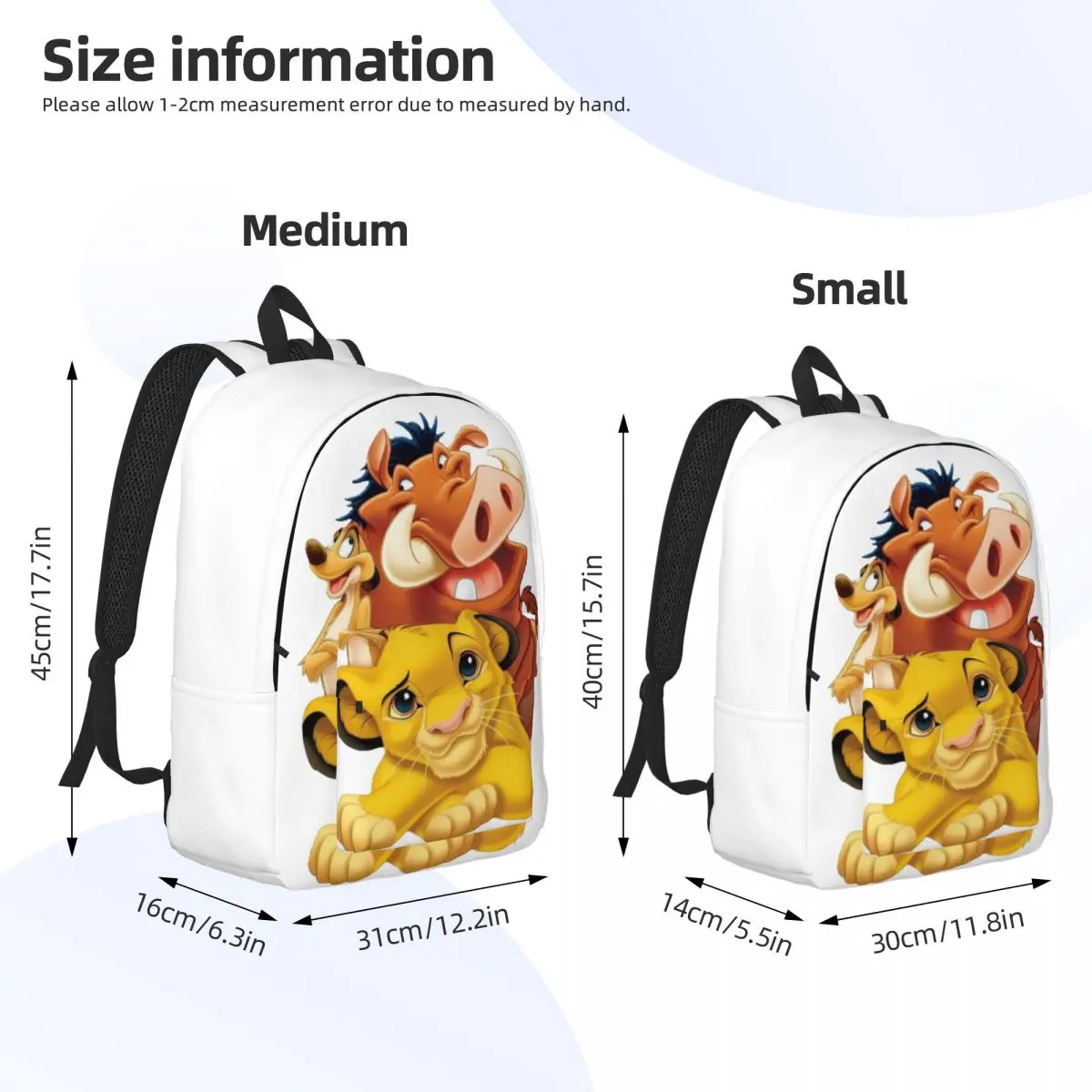 Le roi Lion Simba Timon et Pumbaa sac à dos pour hommes femmes lycée travail sac à dos ordinateur portable sac à bandoulière en plein air