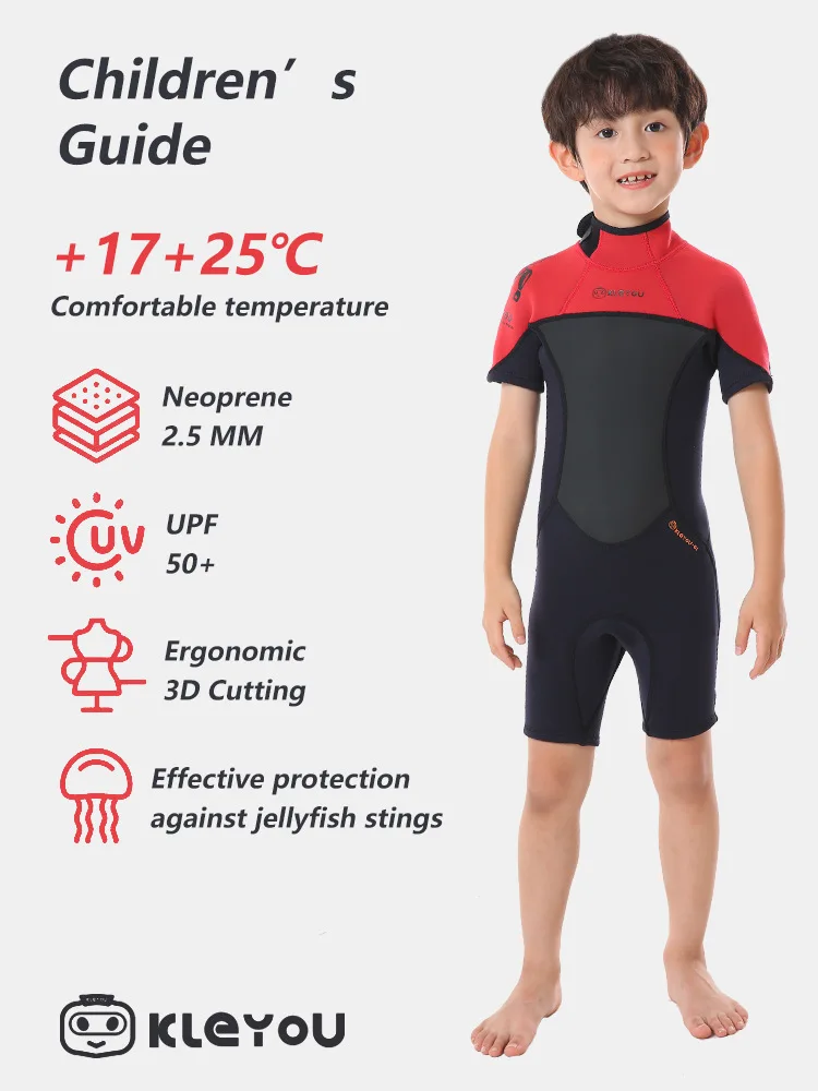 

2.5MM Children Scuba Short Sleeve Spearfishing Keep Warm Snorkeling Diving Suit Kids Neoprene Water Sports Bathing Swim WetSuit