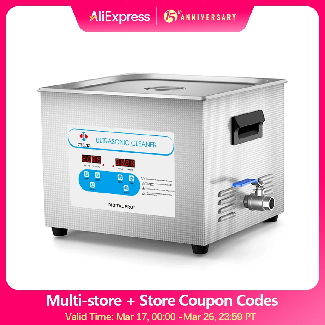 JIEJING 15L Ultrasonic Cleaner Heated Ultra Sonic Cleaner 40kHz Ultrasound Bath Engine Parts Carburetor Cleaning Machine