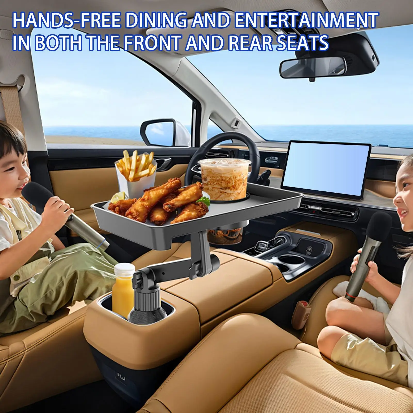Cup Holder Food Tray 360 Degree Rotating Auto Drink Extender Table Car Food Tray For Eating For Travel Eating Lunch Road Trip