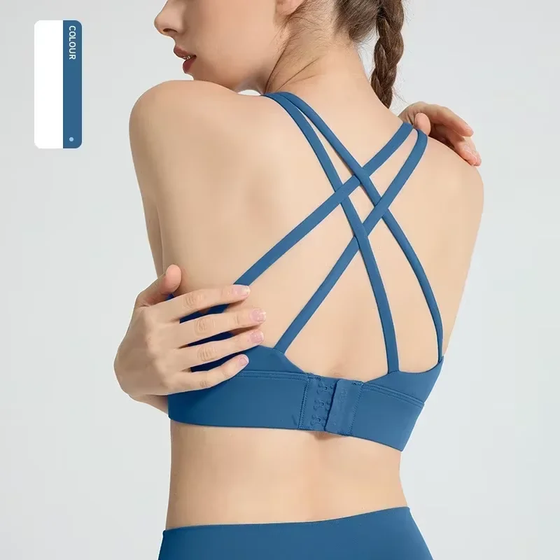 

Solid Color Women's Sports Bra Sexy Cross Strap Beautiful Back Sports Top Outdoor Jogging Pilates Breathable Yoga Clothing