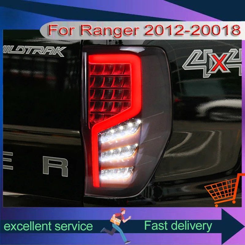 Automobile Taillights For Ford Ranger 2012-2018 Modification Rear Lamps Assembly Highlight Reversing Dynamic Turn Signal Lights