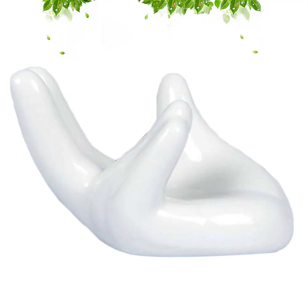 Porcelain White Ceramic Tea Pet Palm Ocarina Stand Office Desk Decor Hand Display Holder Base Office Desk Decor