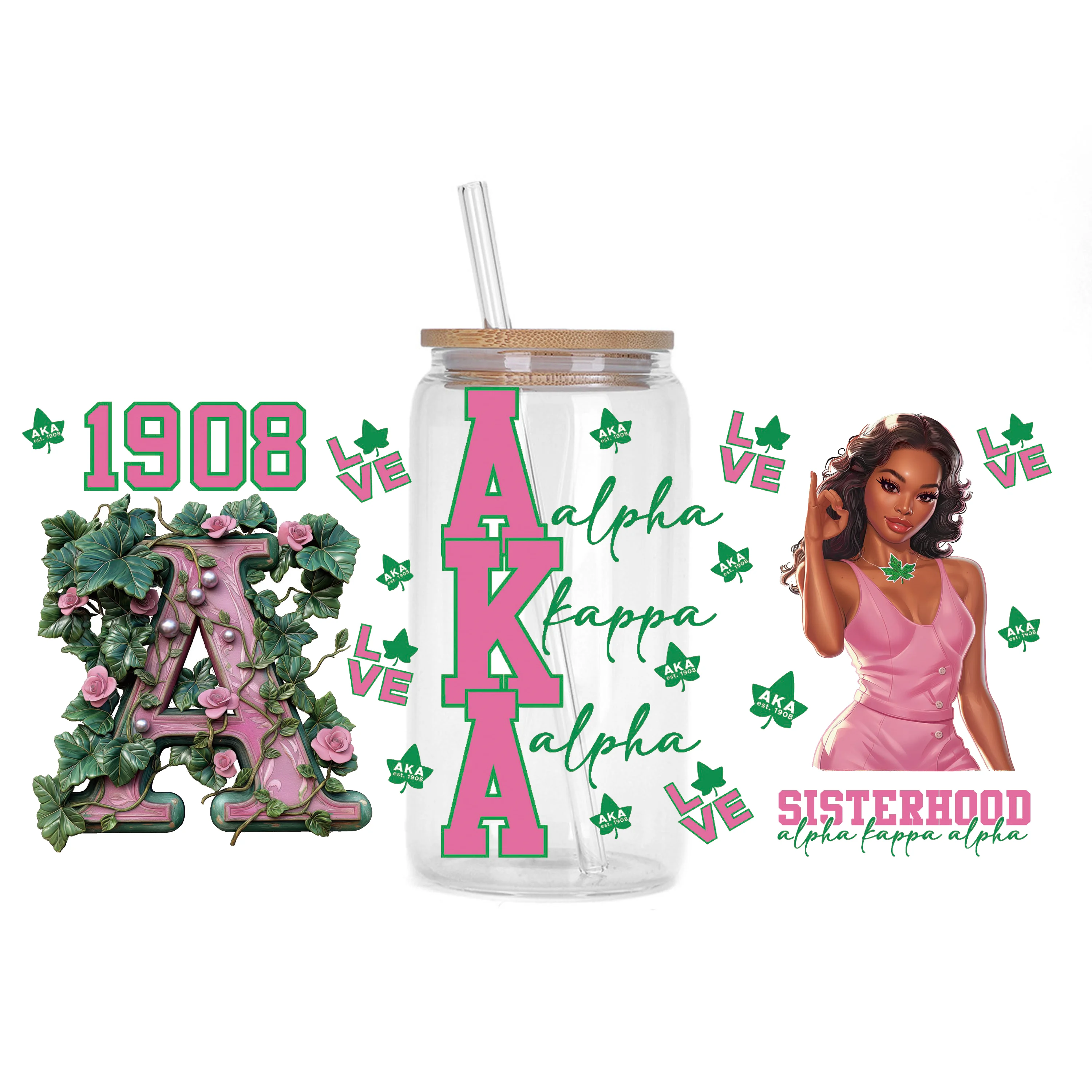AKA series waterproof DIY Decals 3D transfers uvdtf crystal stickers 16oz uv dtf cup wraps for Libbey Glasses