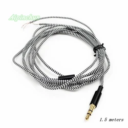 3.5mm 3-Pole Jack DIY Earphone Cable Headphone Repair Replacement Wire Fabric Braid Cord About 1.5m