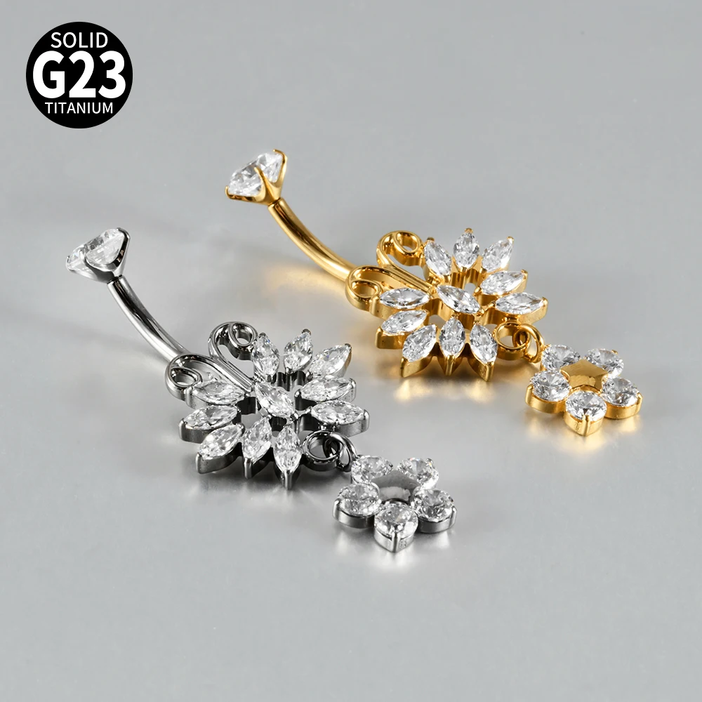 Titanium Carved Zircon Belly Button Stud, 1PC