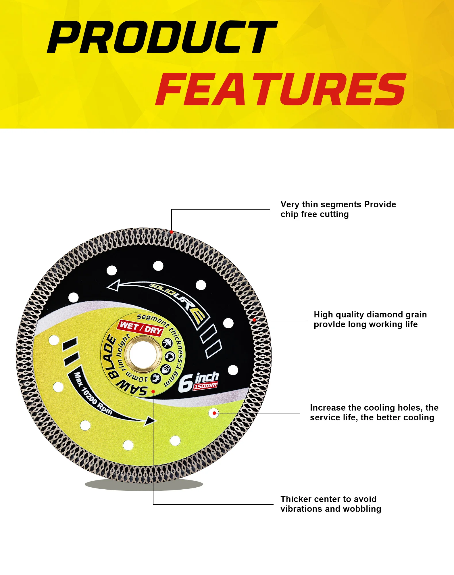 Super Thin 6" Porcelain Cutting Blades 150mm Diamond Turbo Cutting Disc Cut on Porcelain,Ceramic Tile,Granite,Marble