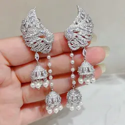 Bilincolor Cubic Zirconia Long Wing Tassel Earring for Women
