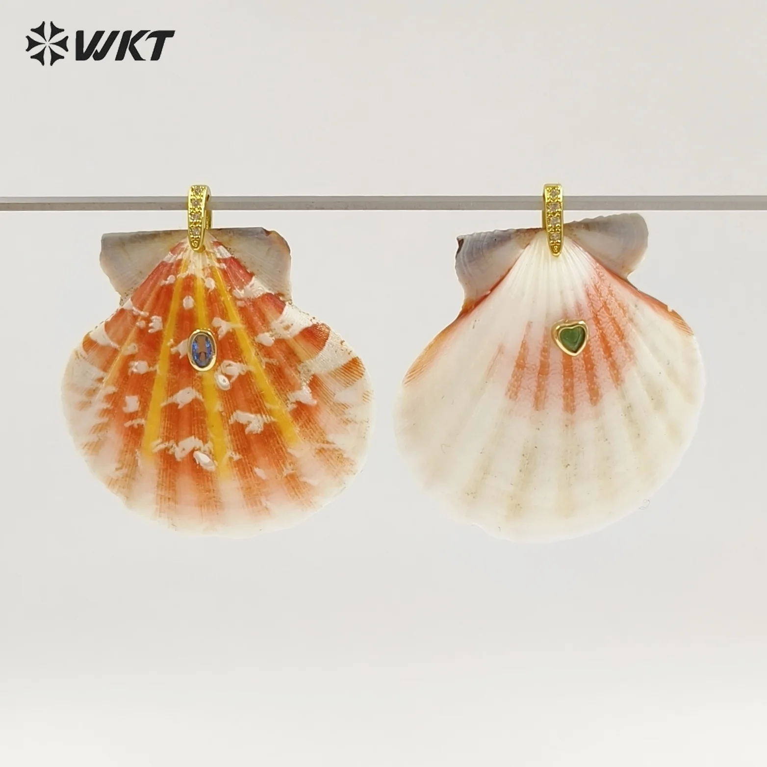 

WT-JP503 Trendy Popular Zircon And Natural Scallop Shell Gold Pendants For Girls Lovely Handmade Earrings Design Accessory