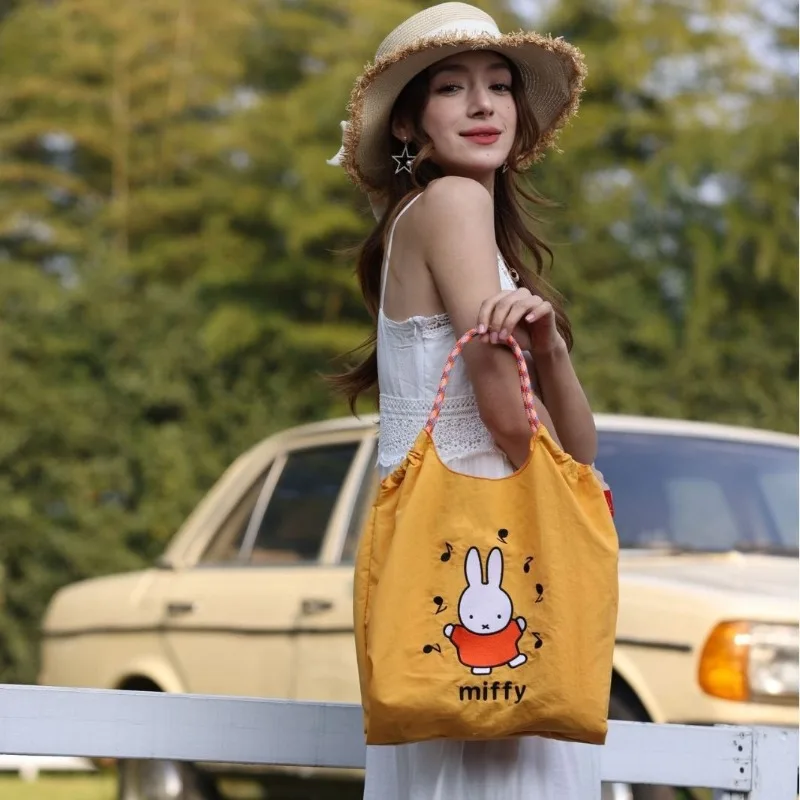 Sac lapin Miffy, sac fourre-tout de grande capacité, sac à bandoulière, sac à bandoulière simple, sac en nylon brodé à main pour femme